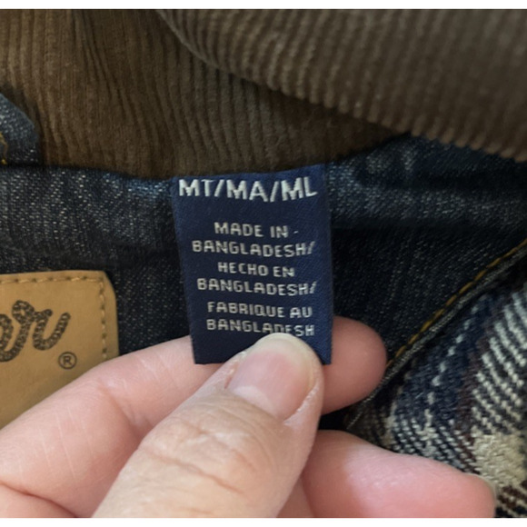 Wrangler Mens Jacket M Tall Blue Denim Brown Corduroy Collar Plaid Lined Western - Picture 7 of 15